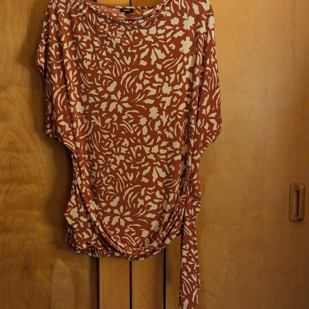 Express Red and Cream Asymmetrical Dolman Sleeve Blouse
